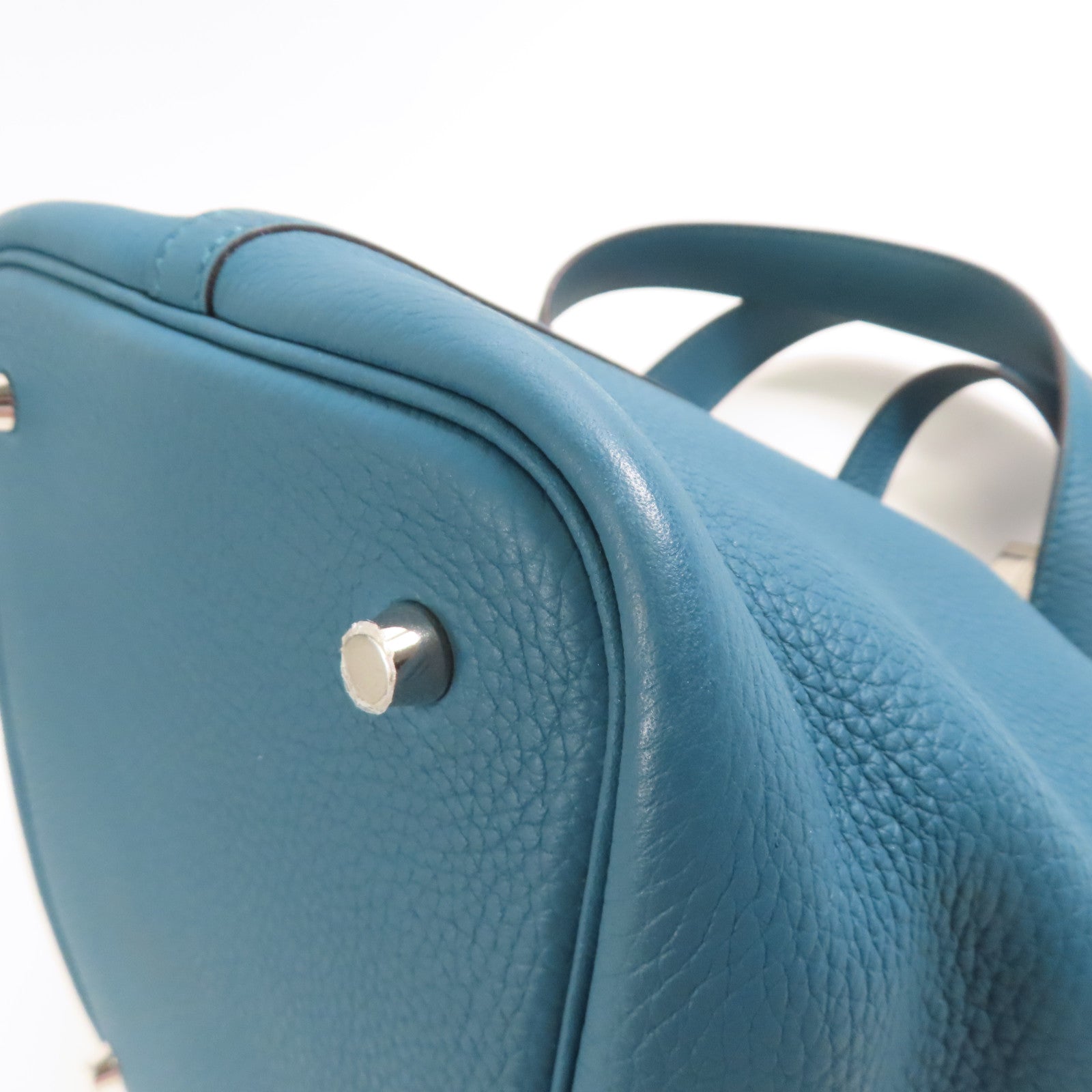 HERMES Clemence皮革Picotin MM銀扣手挽袋W0 Vert Bosphore