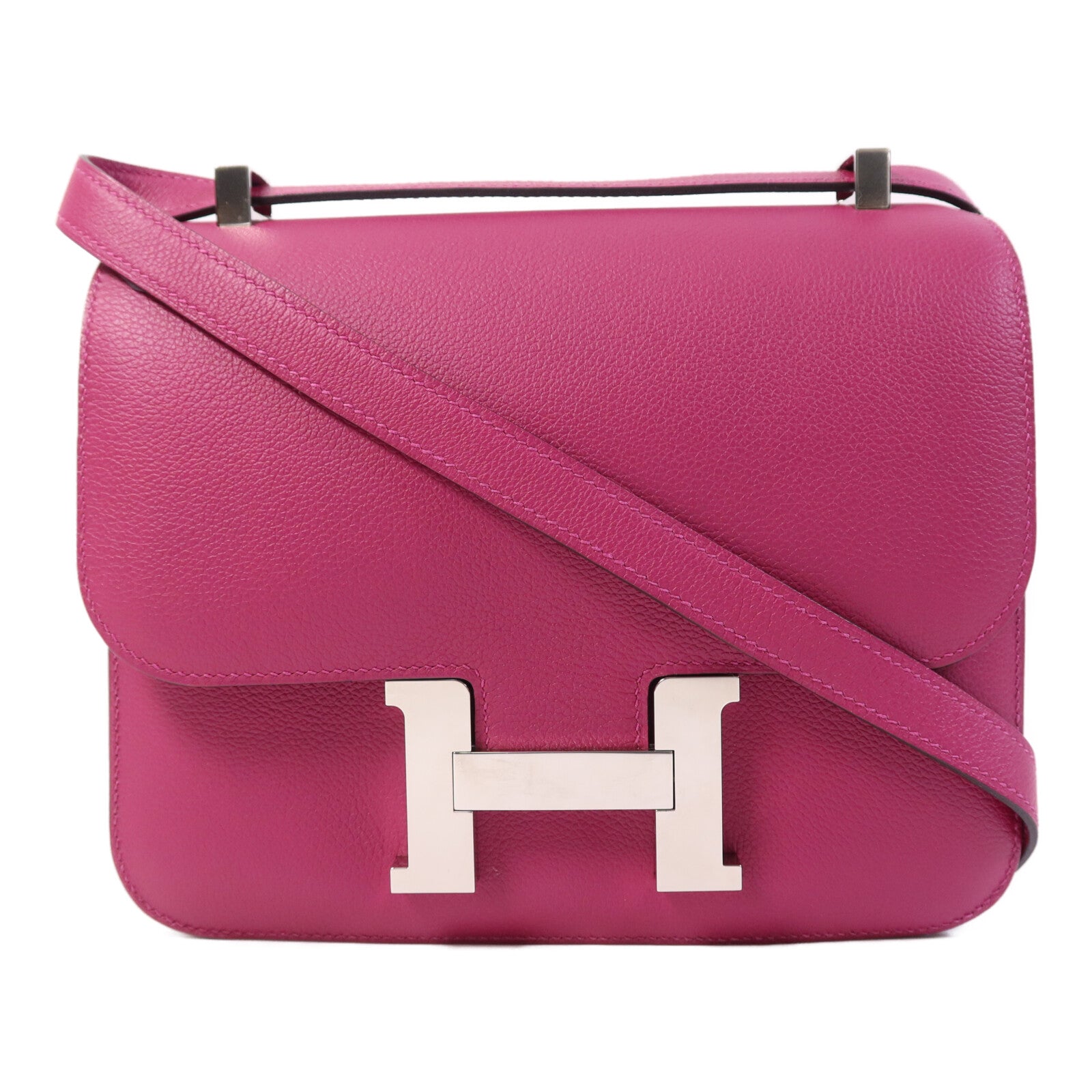 HERMES Evercolor皮革Constance 24銀扣肩背袋Rose Purple