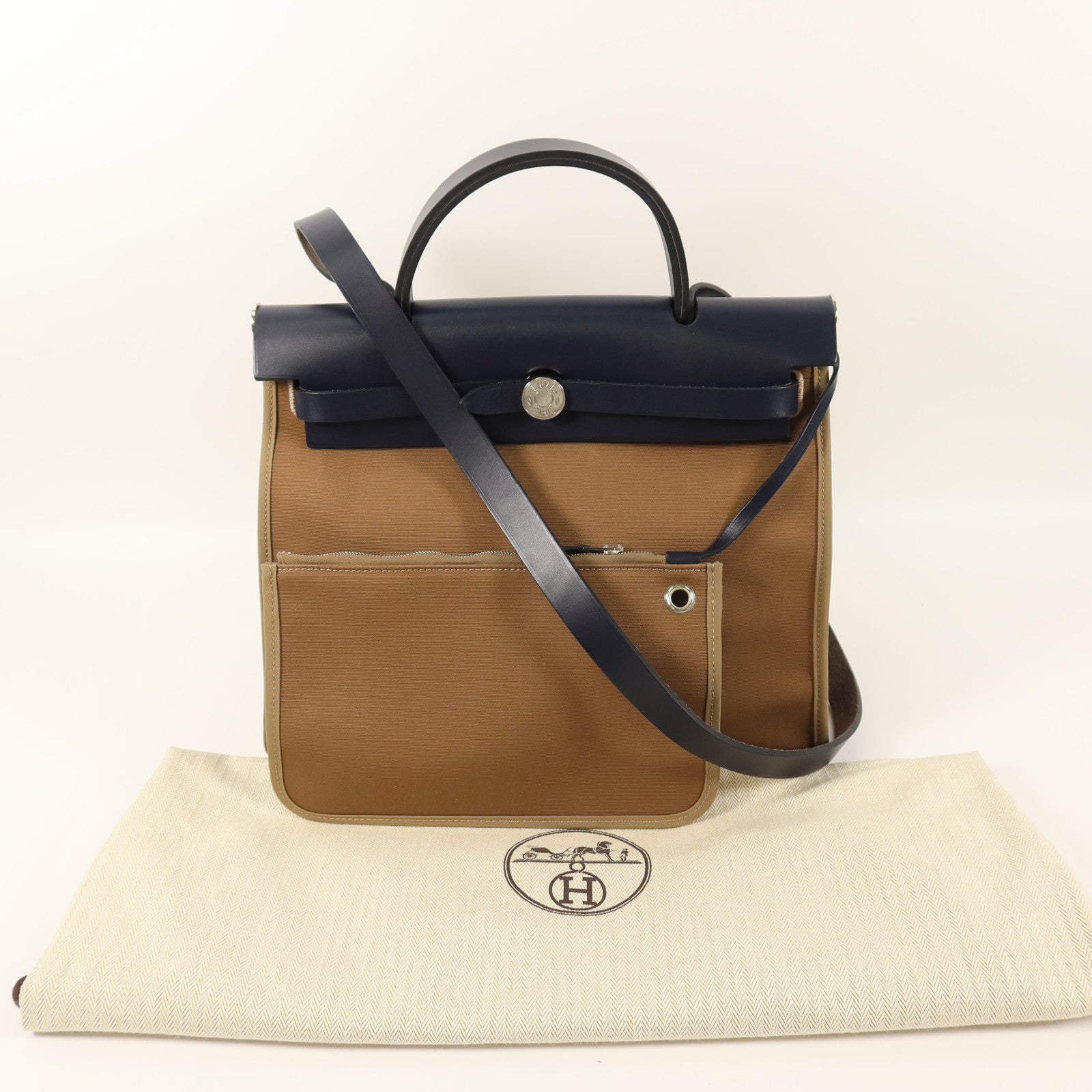 HERMES 帆布Herbag PM手挽肩背兩用袋Etoupe