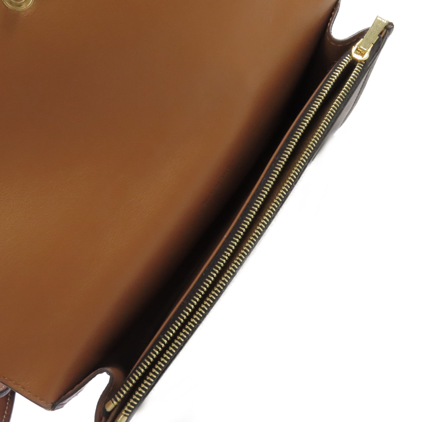 CELINE 塗層帆布Triomphe Wallet On Strap Shoulder Bag金扣肩背袋啡色
