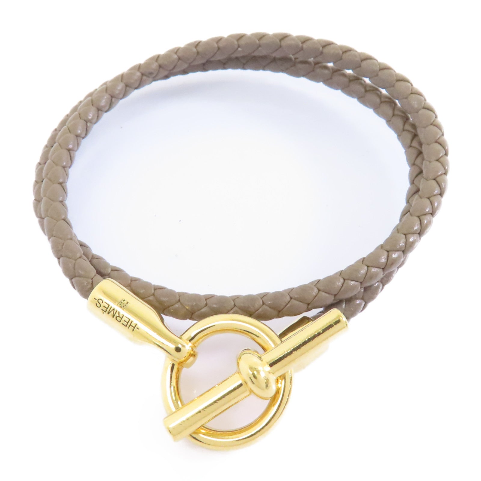 HERMES (PRICE DOWN) Roulis Bracelet Accessories Veau Swift Leather Metal Etoupe