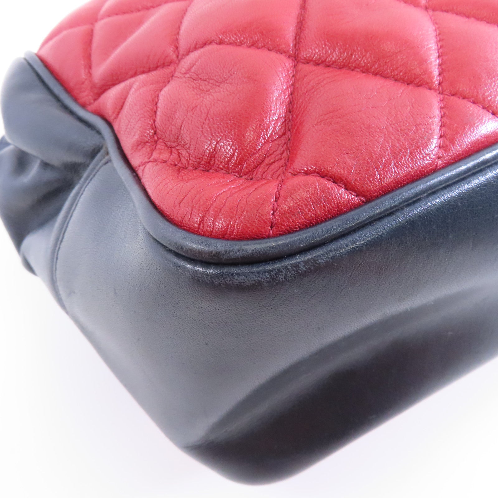 CHANEL 菱格牛皮皮革Chain Shoulder Bag金扣鏈帶肩背袋紅色/藍色