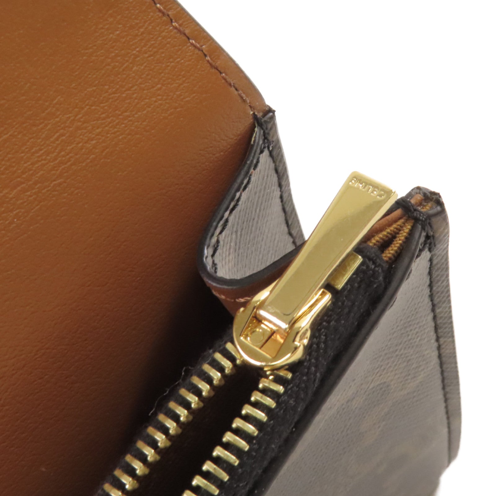 CELINE 塗層帆布Triomphe Wallet On Strap Shoulder Bag金扣肩背袋啡色