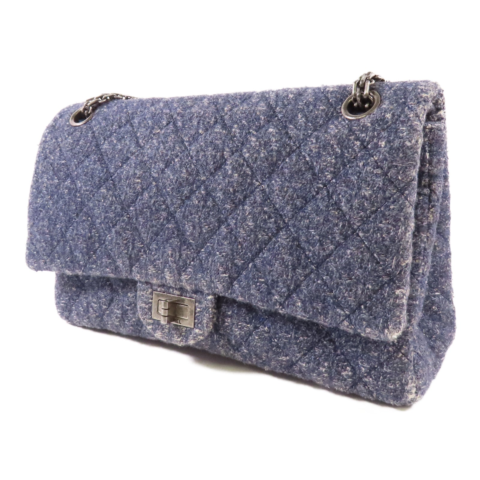 CHANEL 粗花呢2.55銀扣鏈帶肩背袋