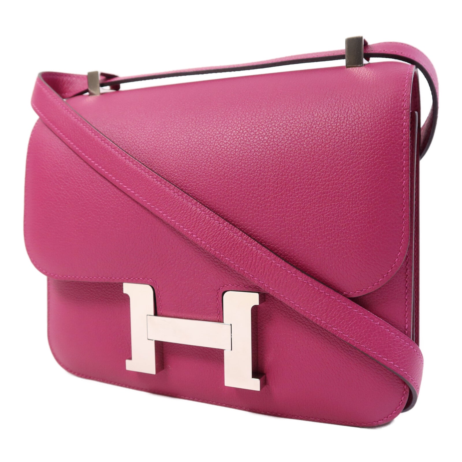 HERMES Evercolor皮革Constance 24銀扣肩背袋Rose Purple