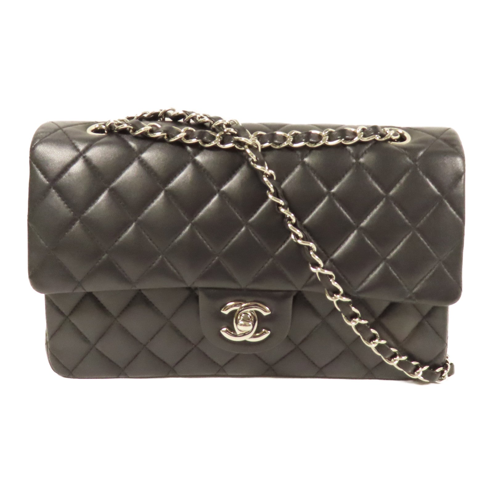 CHANEL 羊皮皮革Classic 25銀扣鏈帶肩背袋