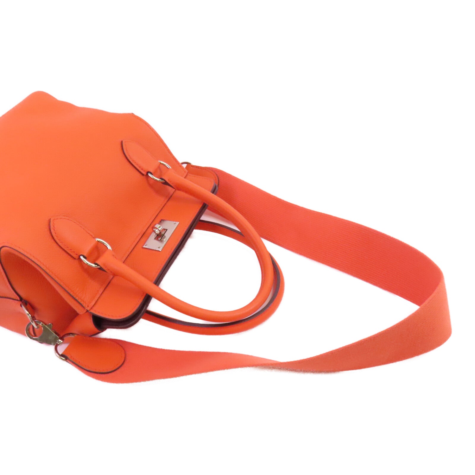 HERMES Everⅽolor皮革Tool Box 20銀扣手挽肩背兩用袋Orange Poppy