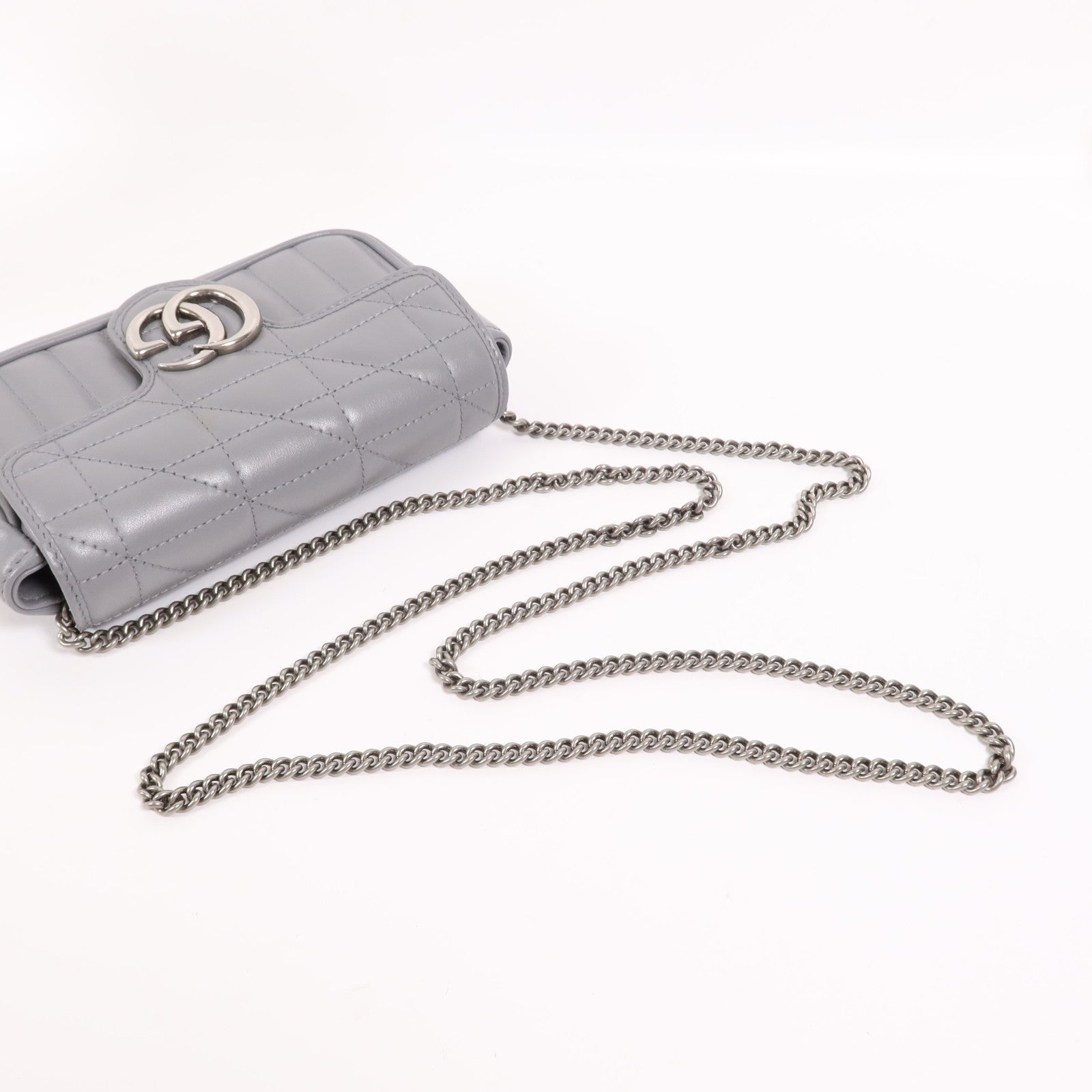 GUCCI 牛皮皮革GG Marmont Super Mini銀扣鏈帶肩背袋