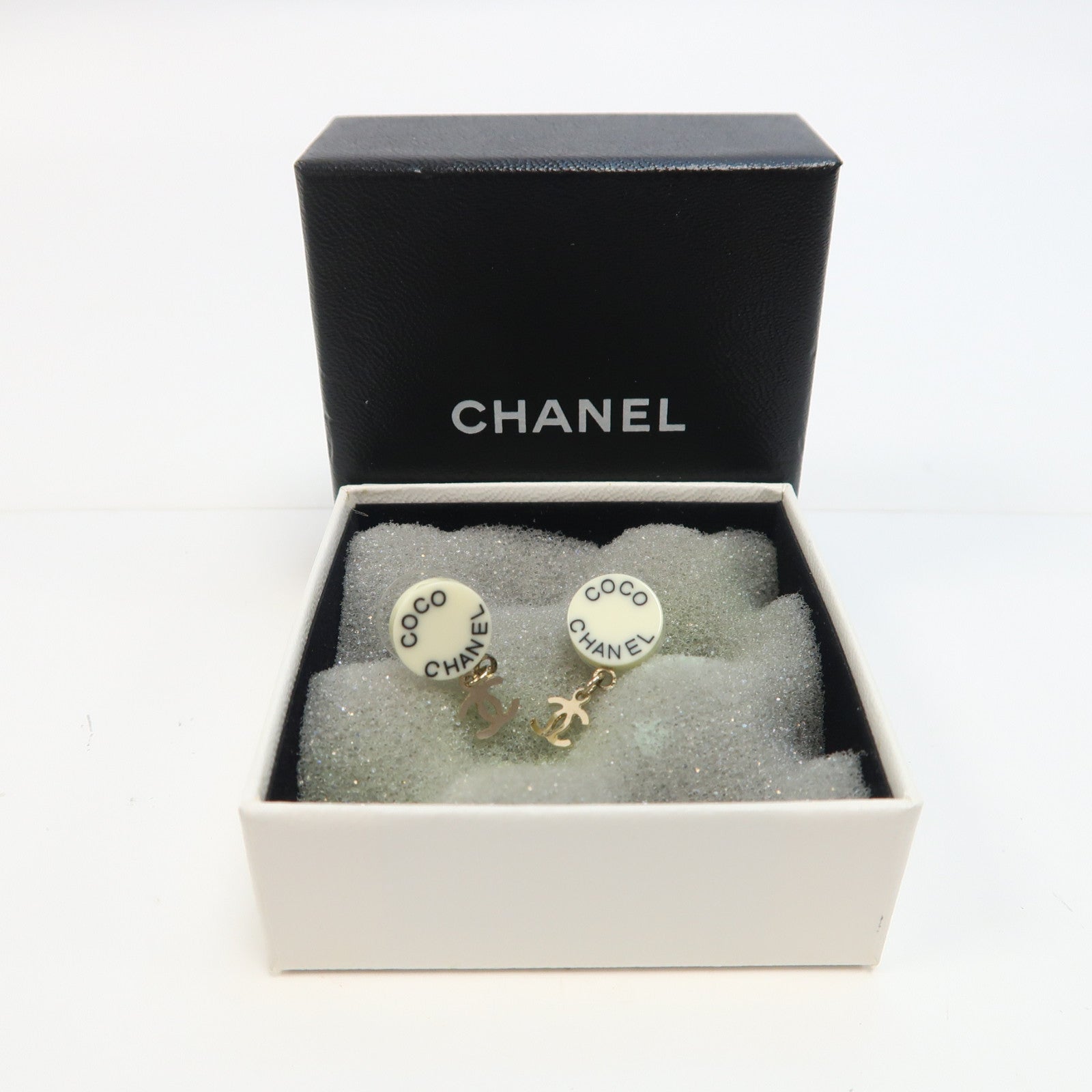CHANEL 金屬/PVC Earrings耳環白色/金色