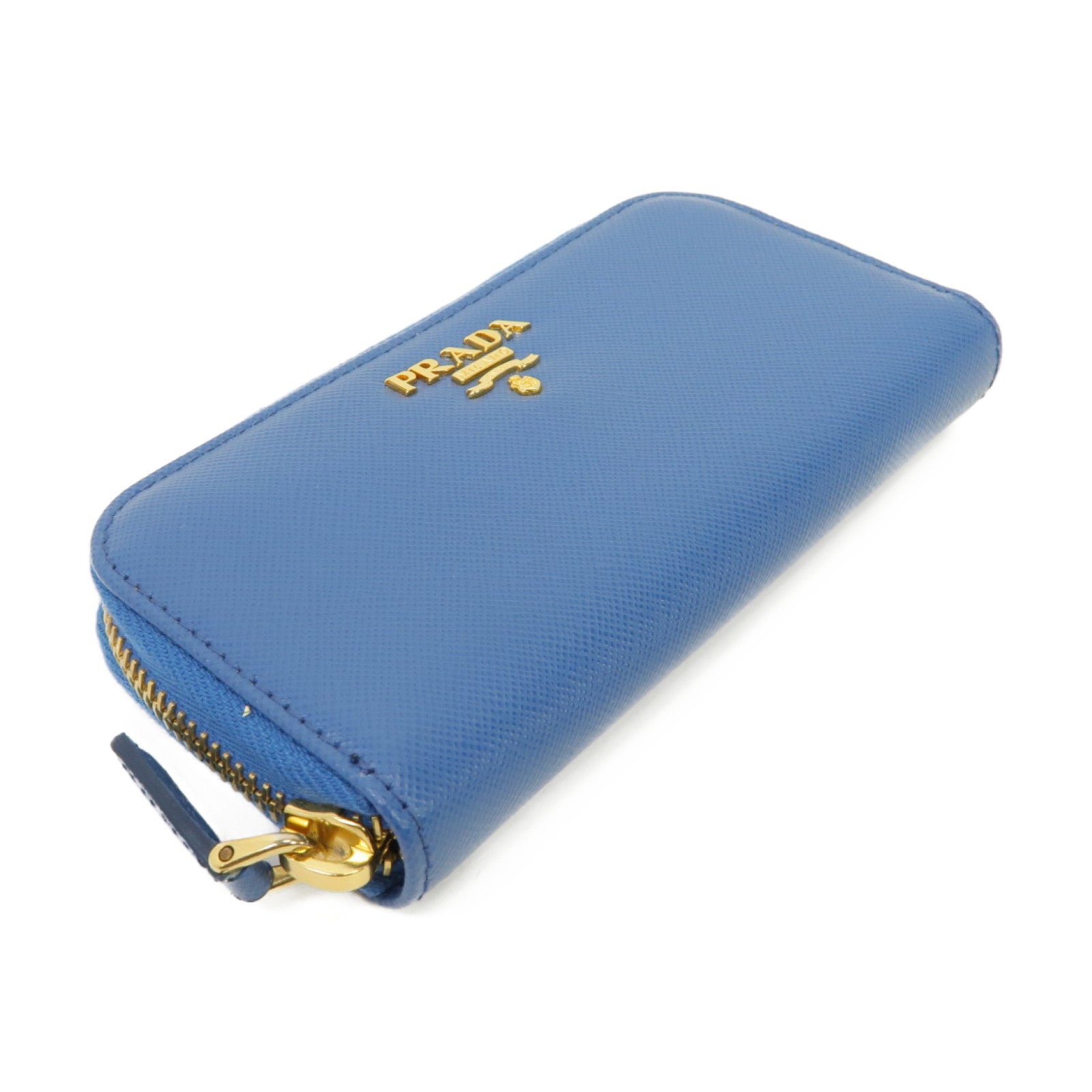 PRADA 牛皮皮革Key Case金扣鎖匙包藍色