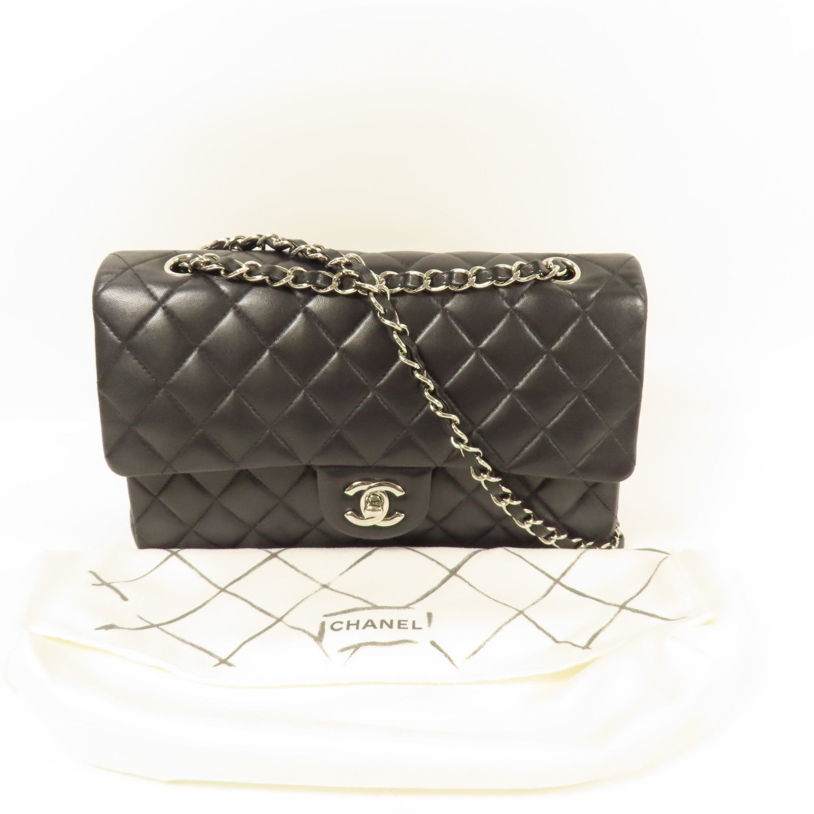 CHANEL 羊皮皮革Classic 25銀扣鏈帶肩背袋