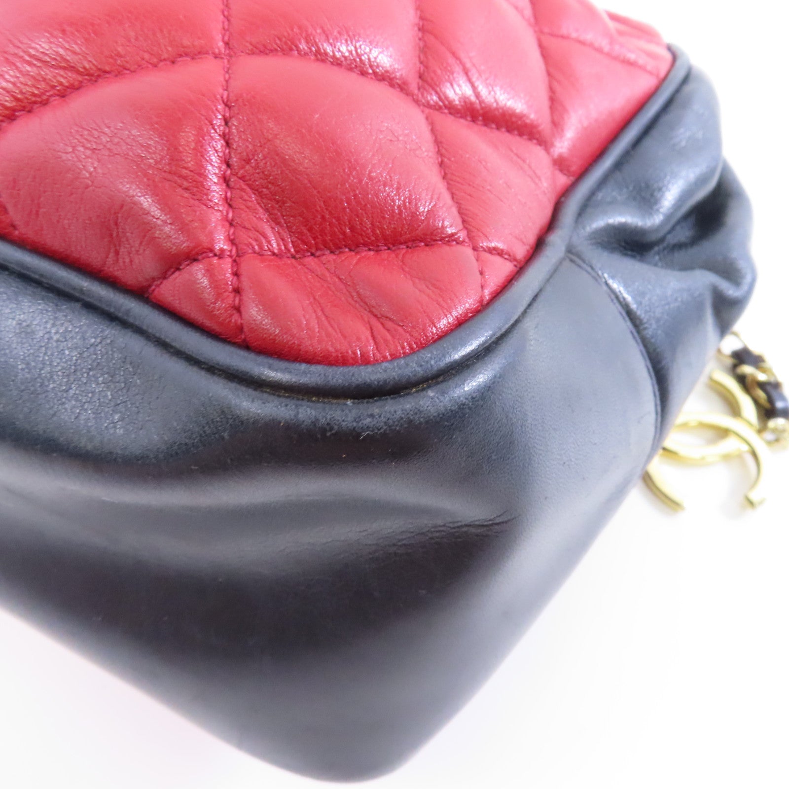 CHANEL 菱格牛皮皮革Chain Shoulder Bag金扣鏈帶肩背袋紅色/藍色