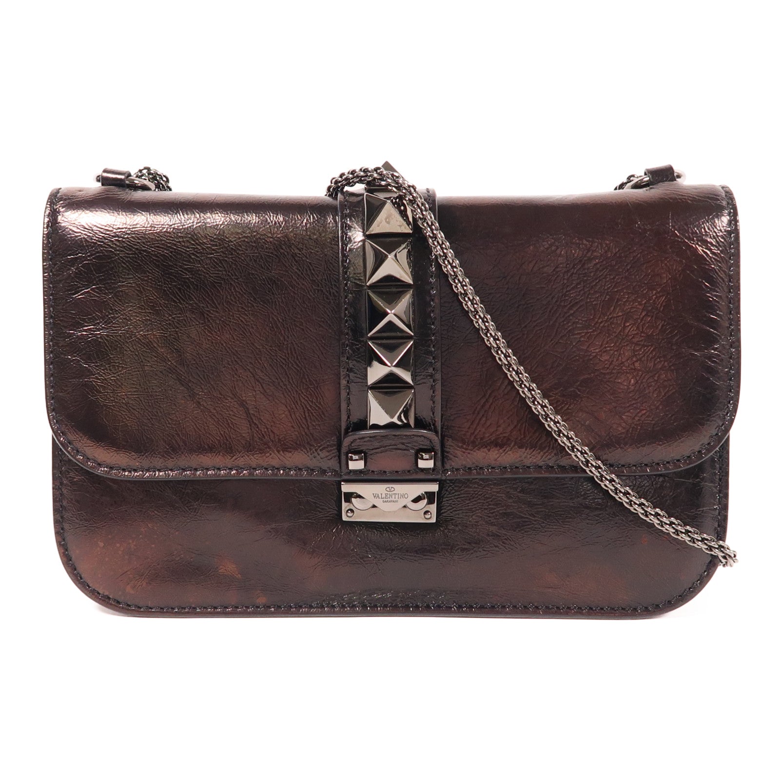 Valentino 皮革Chain Shoulder鏈帶肩背袋