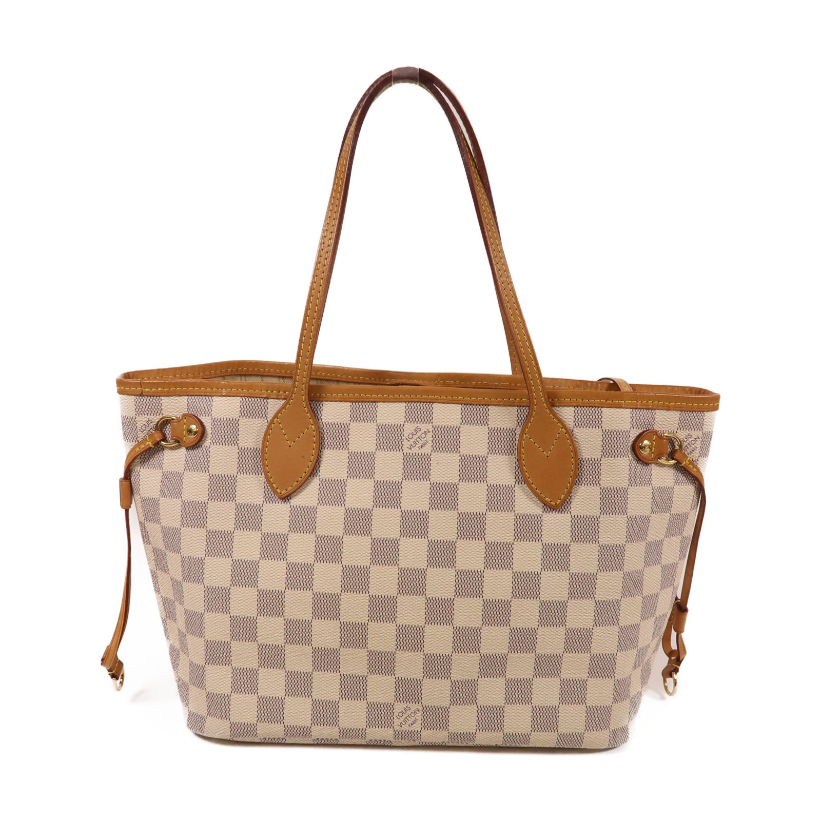 LOUIS VUITTON Damier NeverFull PM金扣手挽袋白色