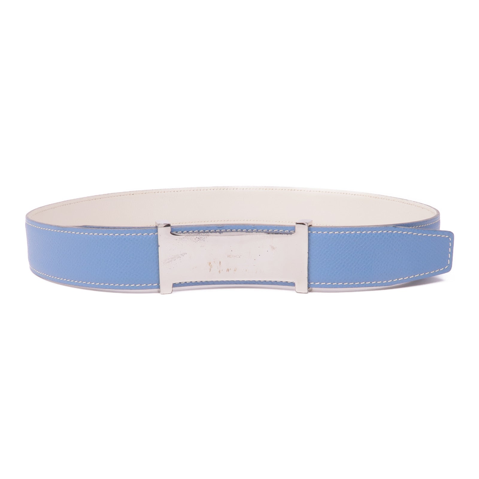 HERMES 【激減優惠】Epsom皮革Belt銀扣皮帶Blue Jean