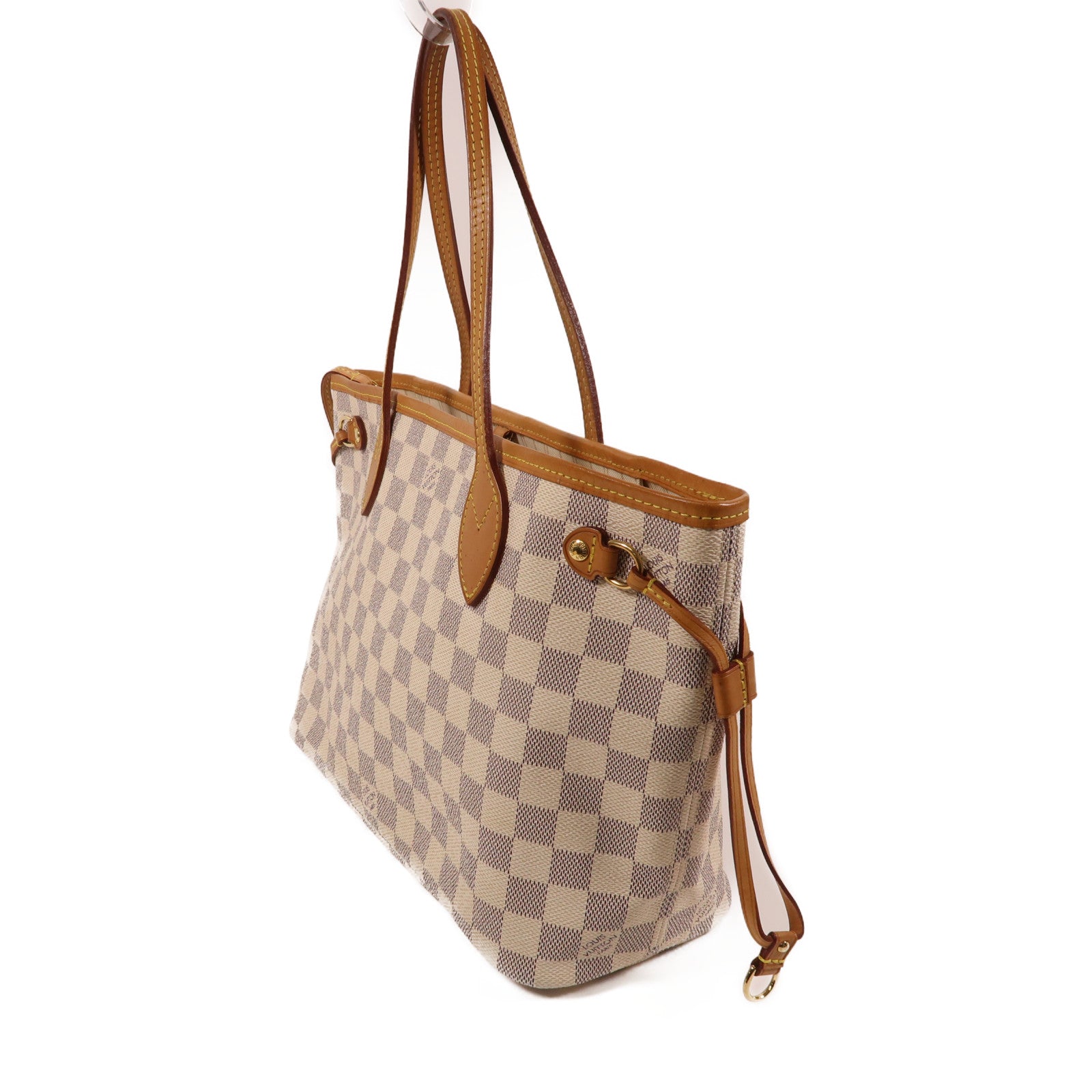 LOUIS VUITTON Damier NeverFull PM金扣手挽袋白色