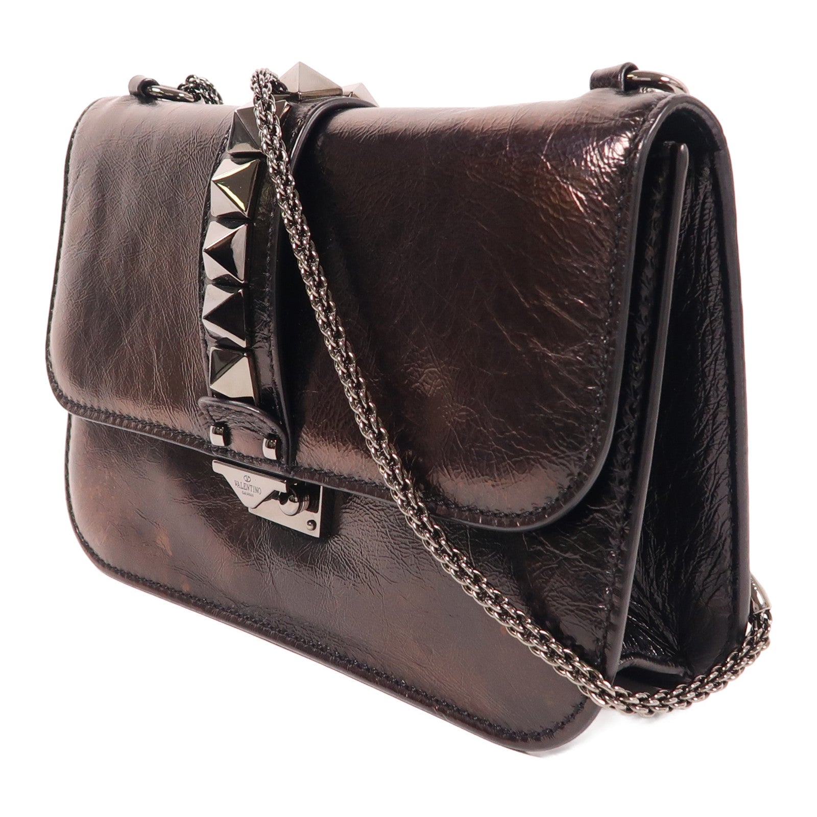 Valentino 皮革Chain Shoulder鏈帶肩背袋