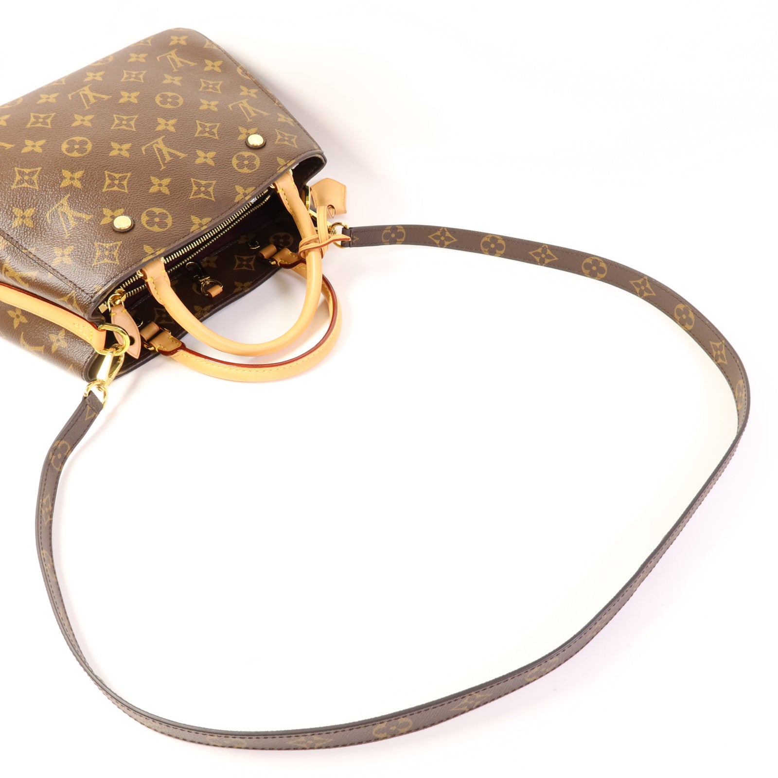 LOUIS VUITTON Monogram Montaigne BB金扣手挽肩背兩用袋棕色
