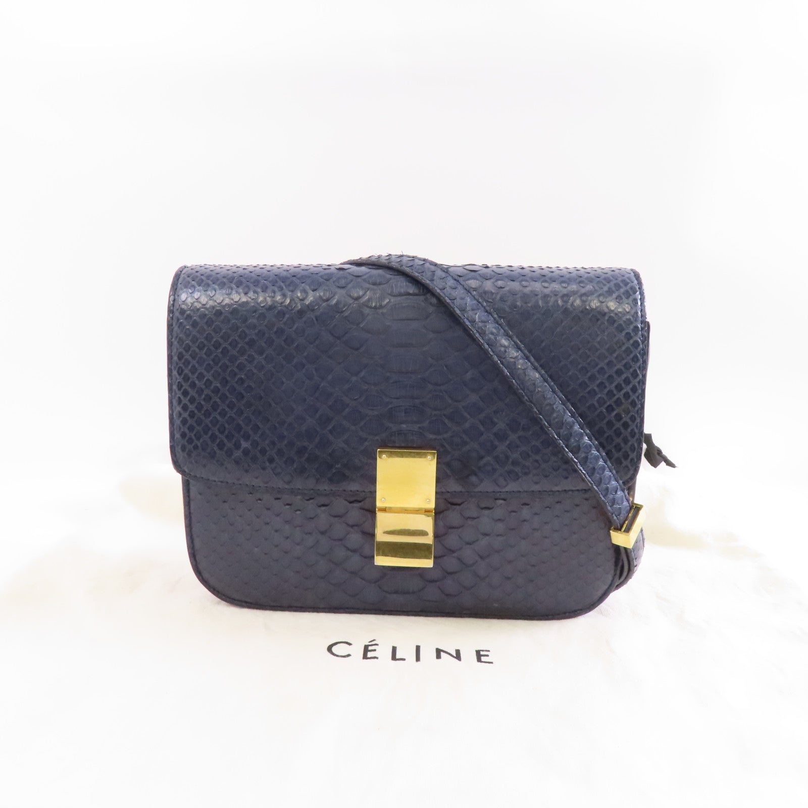 CELINE 蛇皮皮革Box Shoulder Bag金扣肩背袋藍色
