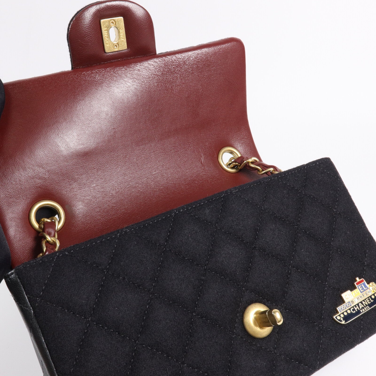 CHANEL 牛皮皮革/羊毛Paris Hamburg Classic 20鏈帶肩背袋