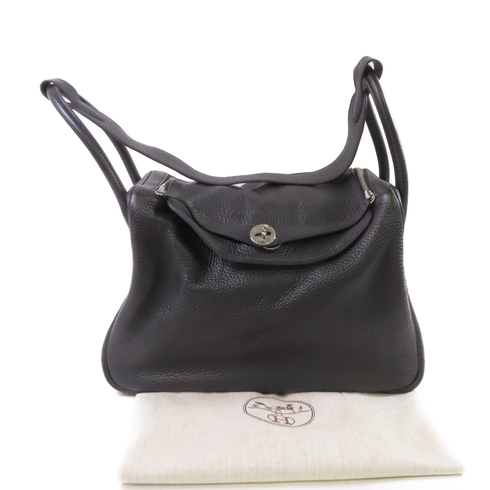 HERMES Clemence皮革Lindy 34 Shoulder Bag銀扣肩背袋黑色