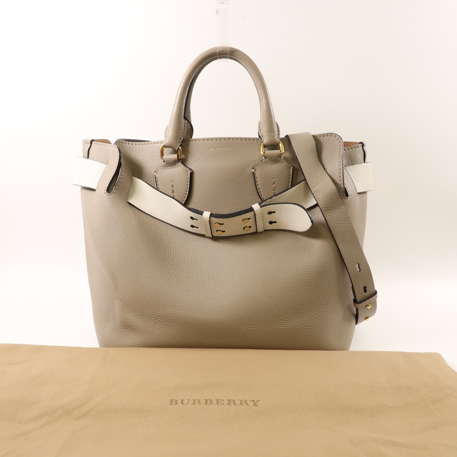 BURBERRY 牛皮皮革2 Way Bag金扣手挽肩背兩用袋灰色