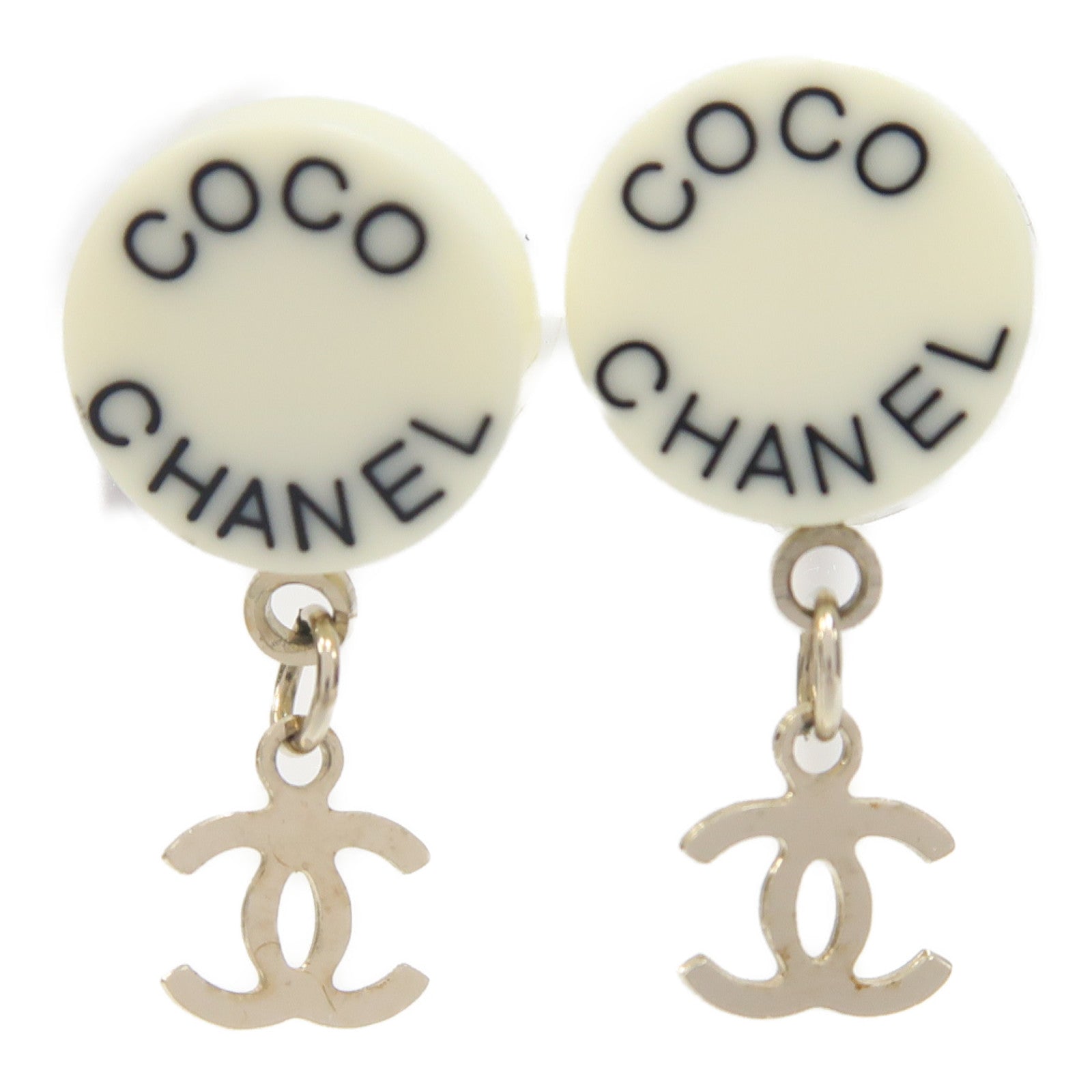CHANEL 金屬/PVC Earrings耳環白色/金色