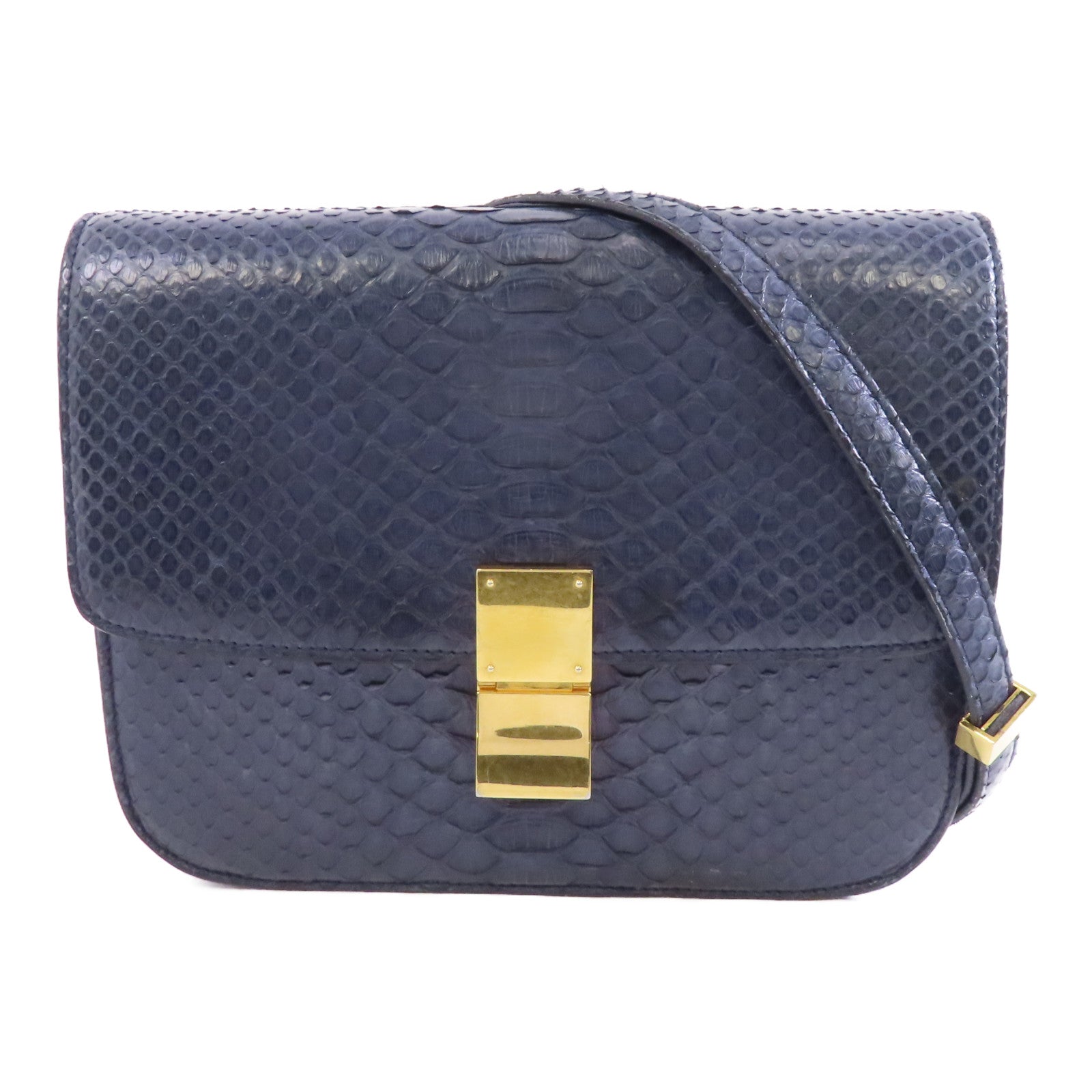 CELINE 蛇皮皮革Box Shoulder Bag金扣肩背袋藍色
