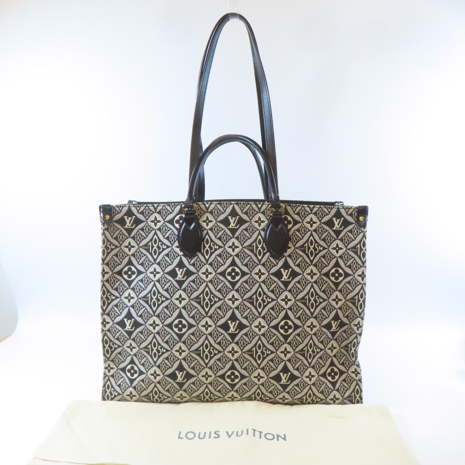 LOUIS VUITTON Monogram Jacquard Since 1854 On The Go金扣手挽肩背兩用袋黑色/白色