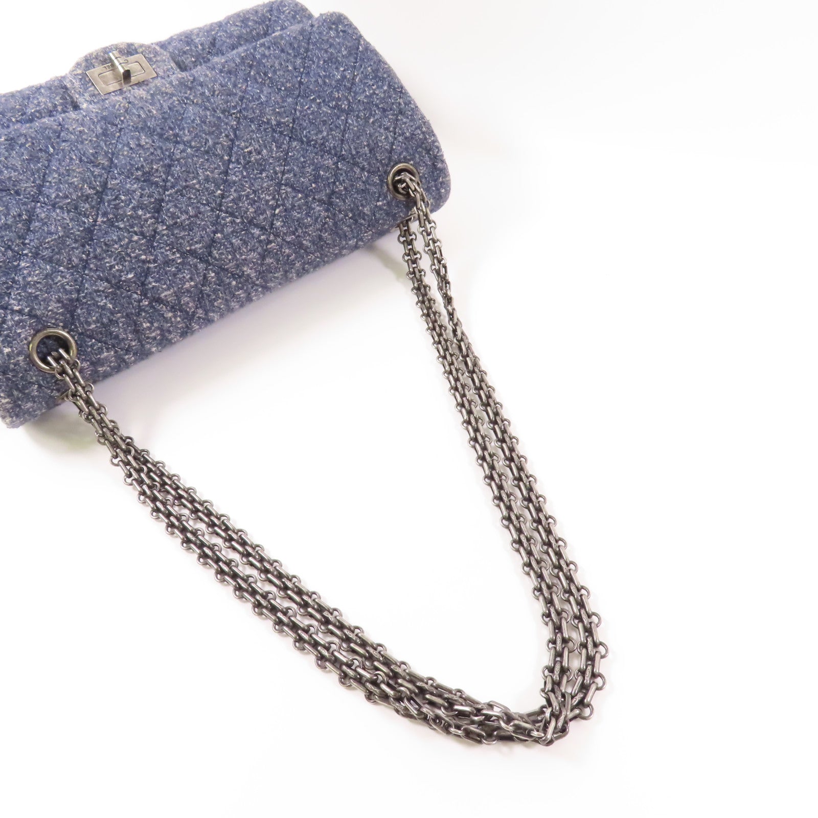 CHANEL 粗花呢2.55銀扣鏈帶肩背袋