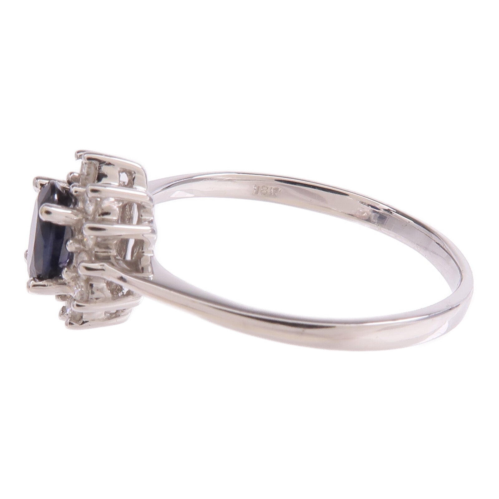 JEWELRY 【激減優惠】18K白金Sapphire Diamond Ring藍寶石/鑽石戒指US#8.25