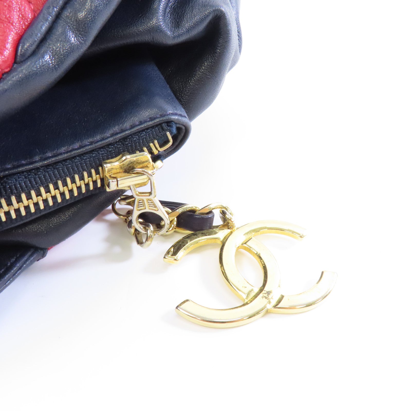 CHANEL 菱格牛皮皮革Chain Shoulder Bag金扣鏈帶肩背袋紅色/藍色