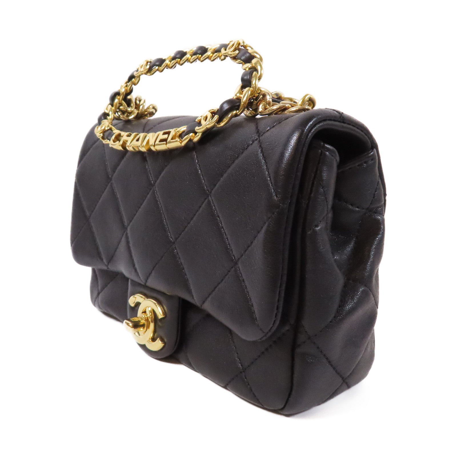 CHANEL 【激減優惠】菱格羊皮皮革2 Way Chain Shoulder金扣鏈帶手挽肩背兩用袋黑色