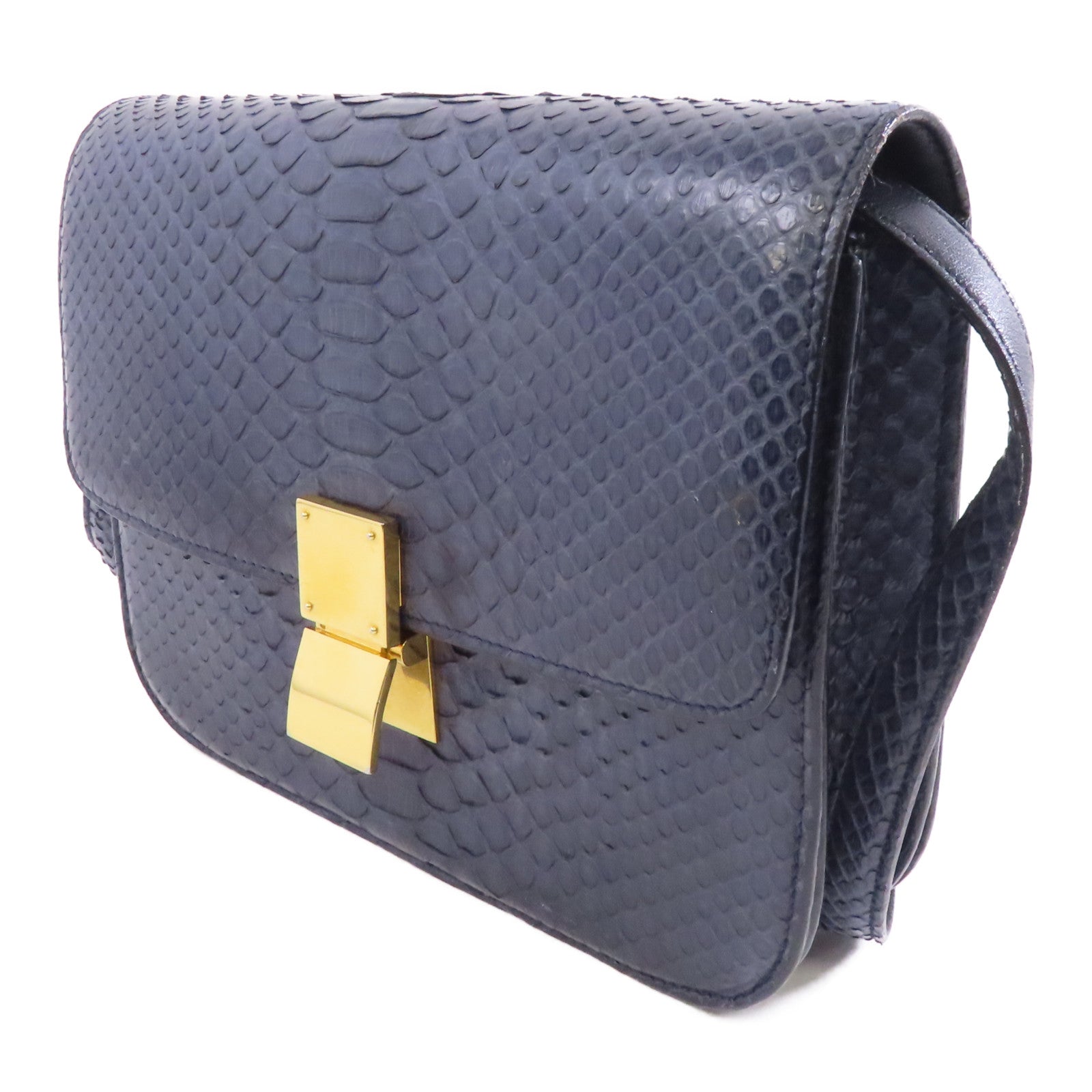 CELINE 蛇皮皮革Box Shoulder Bag金扣肩背袋藍色