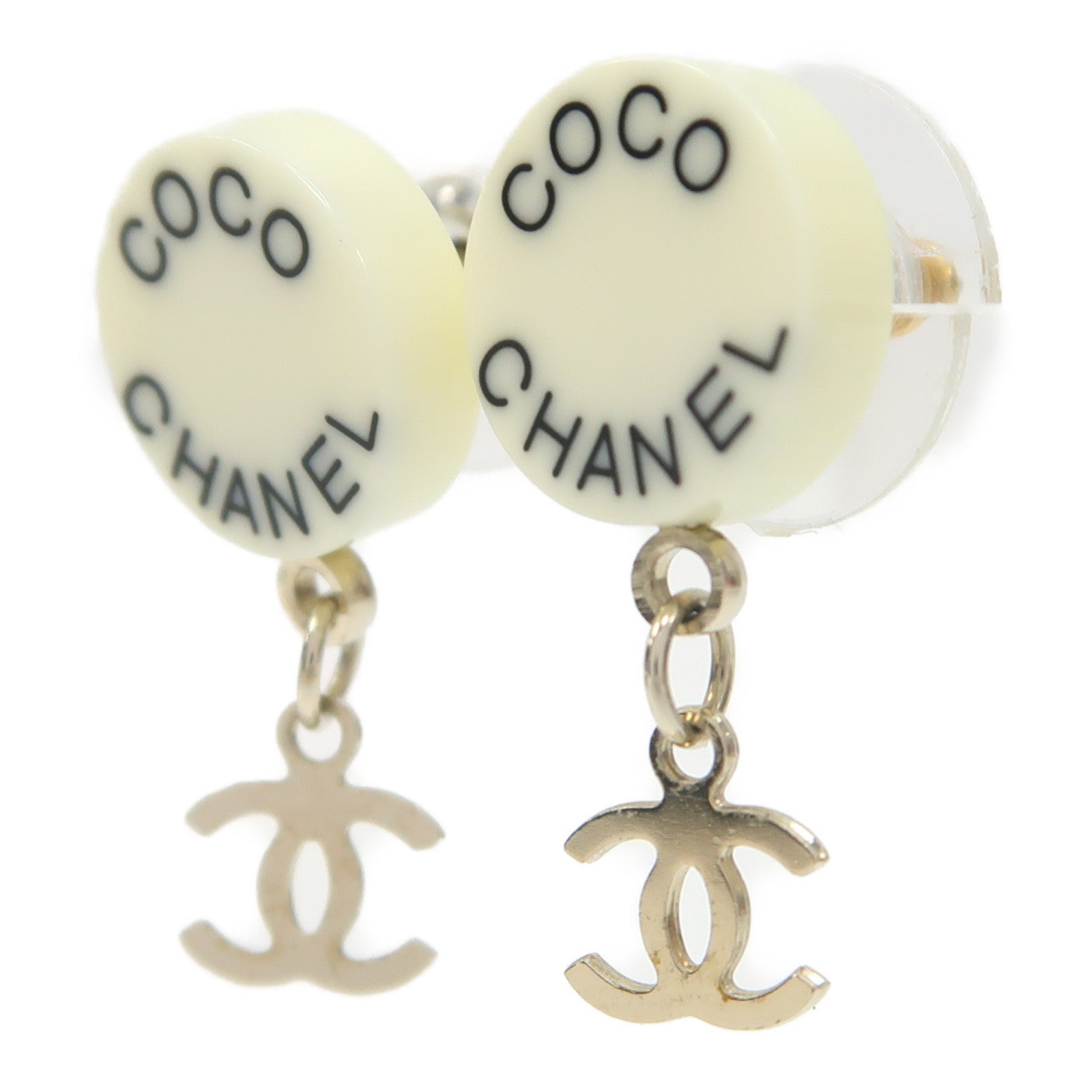 CHANEL 金屬/PVC Earrings耳環白色/金色