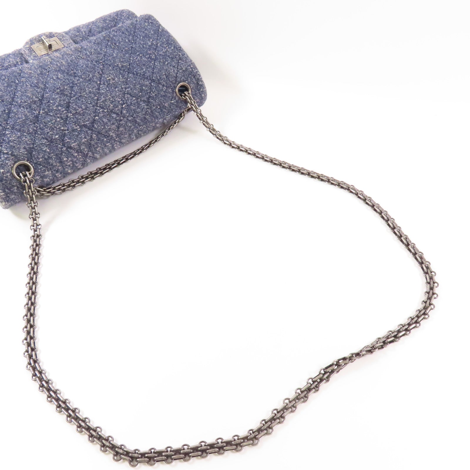 CHANEL 粗花呢2.55銀扣鏈帶肩背袋