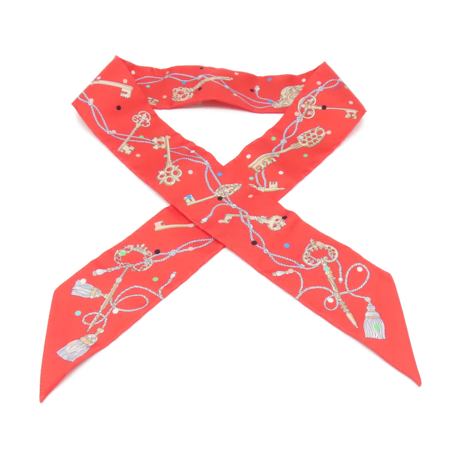 HERMES 【激減優惠】絲質Twilly Scarf絲巾玫瑰橙色/彩色