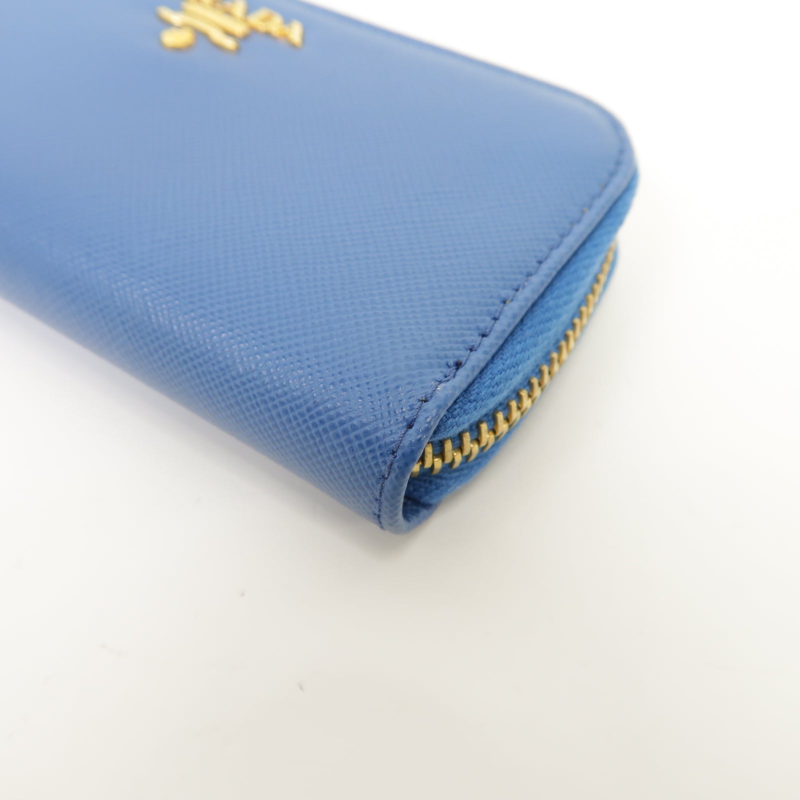 PRADA 牛皮皮革Key Case金扣鎖匙包藍色