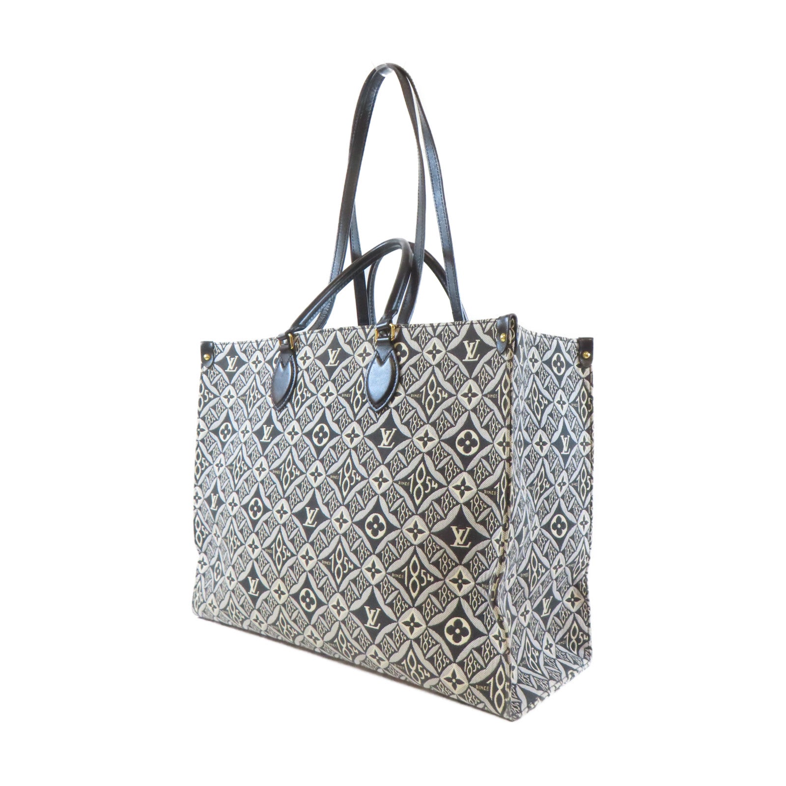 LOUIS VUITTON Monogram Jacquard Since 1854 On The Go金扣手挽肩背兩用袋黑色/白色