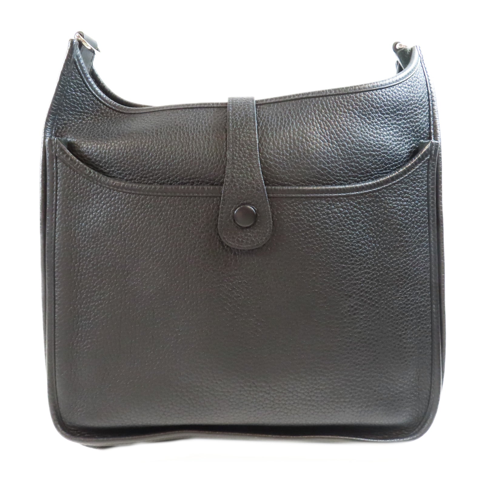 HERMES Clemence皮革Evelyne GM銀扣肩背袋黑色