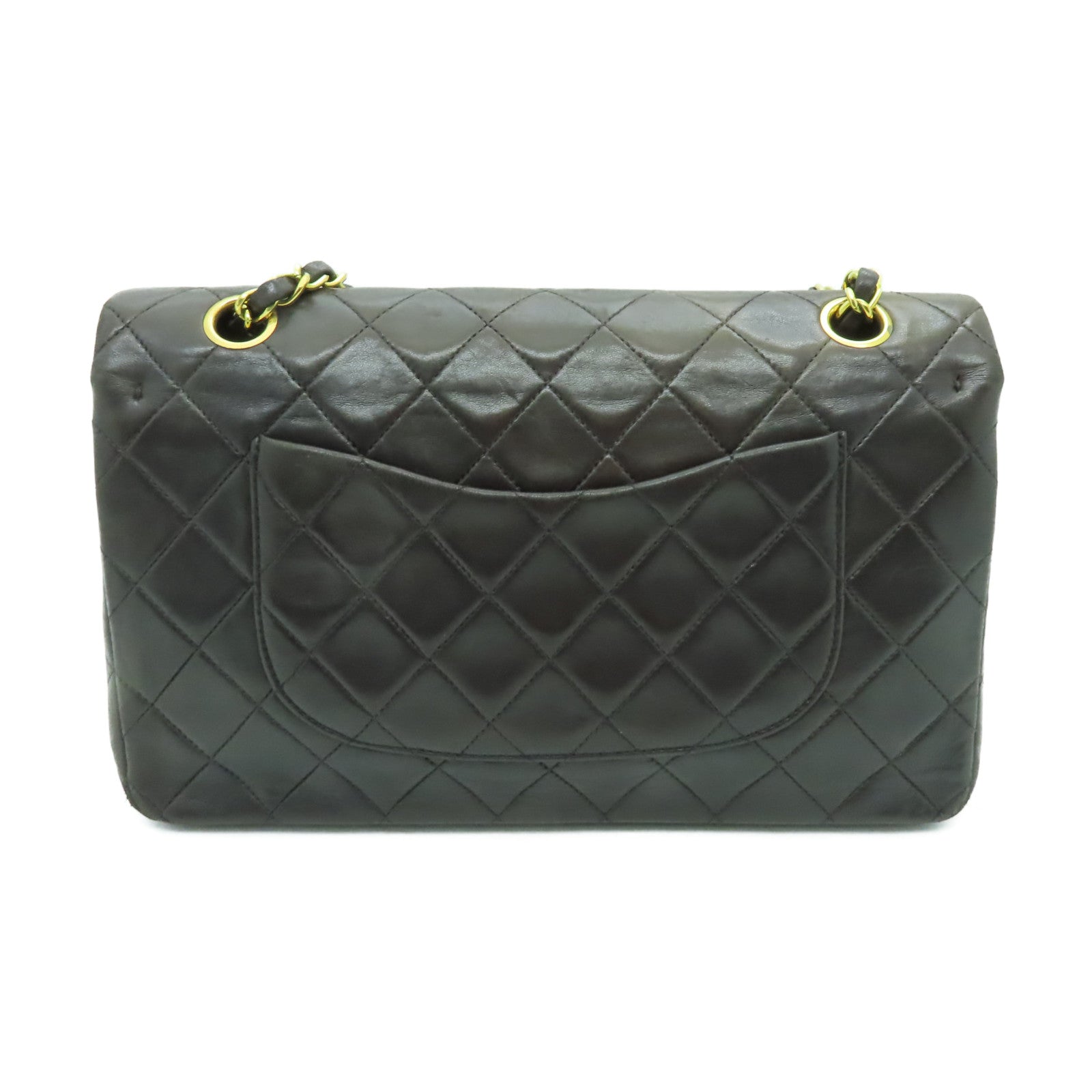 CHANEL 【激減優惠】菱格牛皮皮革Classic Flap 25金扣鏈帶肩背袋深啡色