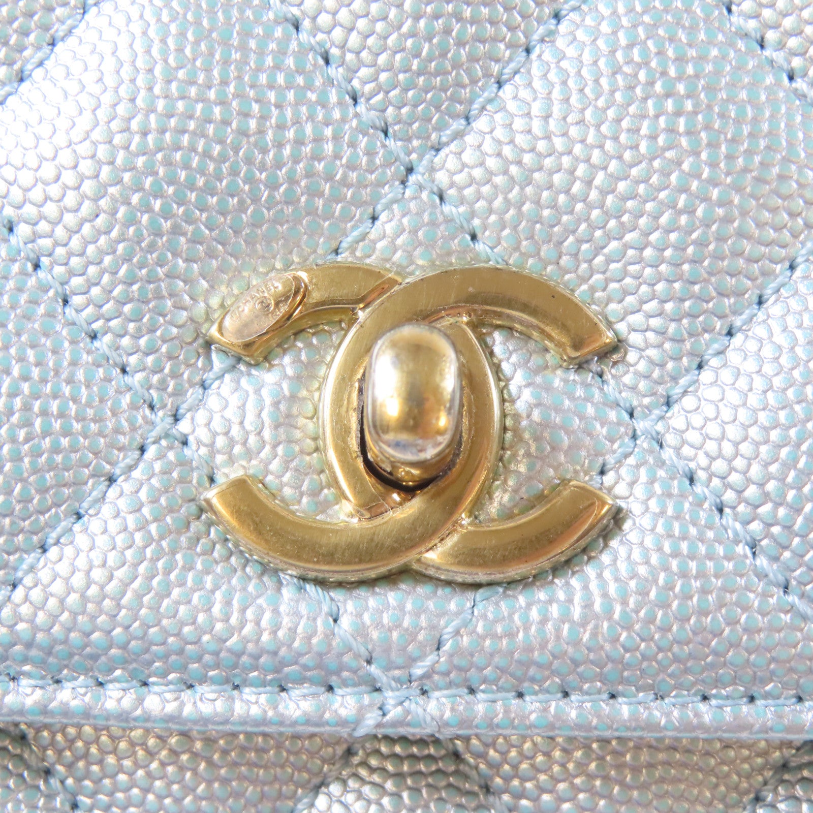 CHANEL 【激減優惠】菱格Caviar皮革Mini Coco Handle金扣手挽肩背兩用袋藍色