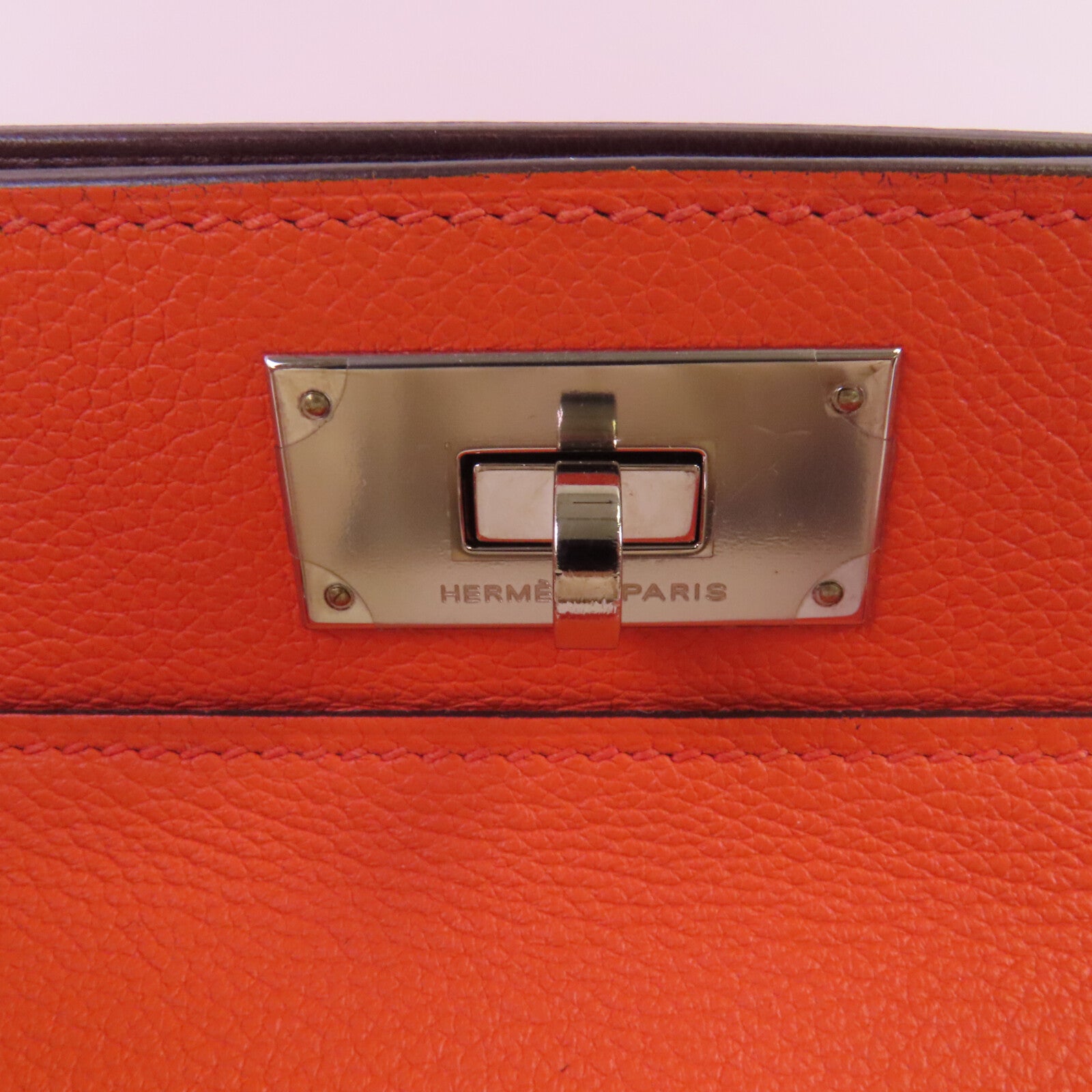 HERMES Everⅽolor皮革Tool Box 20銀扣手挽肩背兩用袋Orange Poppy