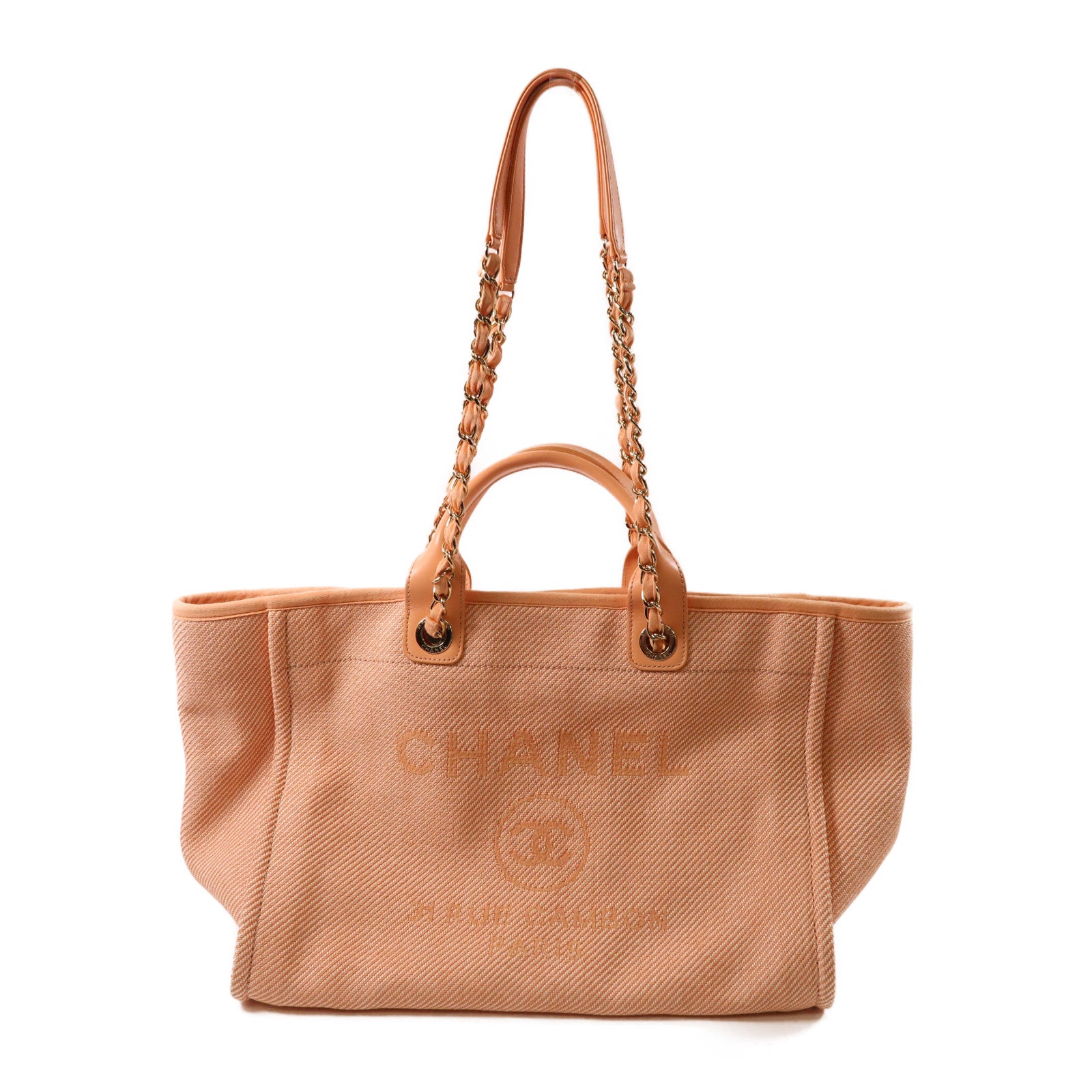 CHANEL 帆布Deauville金扣手挽肩背兩用袋