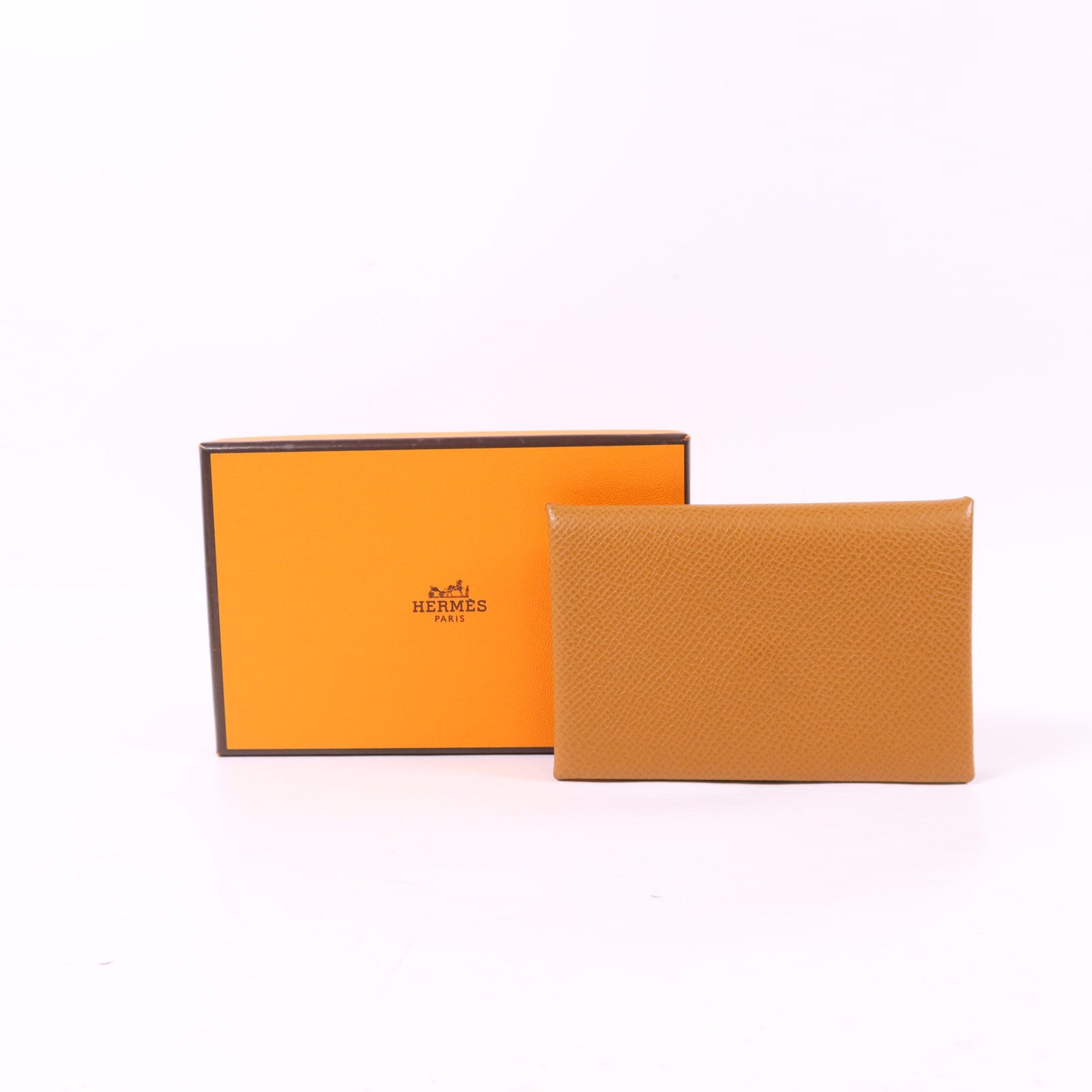 HERMES Epsom皮革Calvi Card Case銀扣卡片套Gold