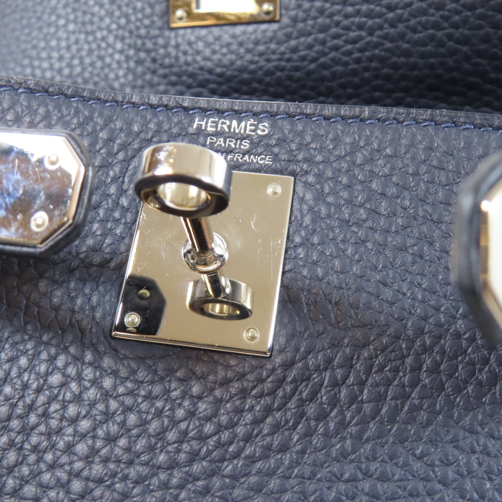 HERMES Clemence皮革Kelly Ado銀扣背包Blue Indigo靛藍色