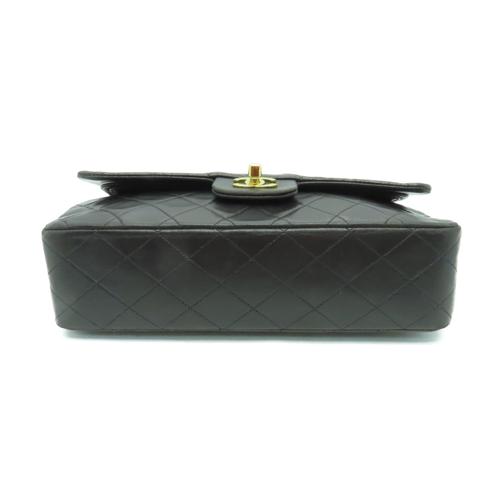 CHANEL 【激減優惠】菱格牛皮皮革Classic Flap 25金扣鏈帶肩背袋深啡色