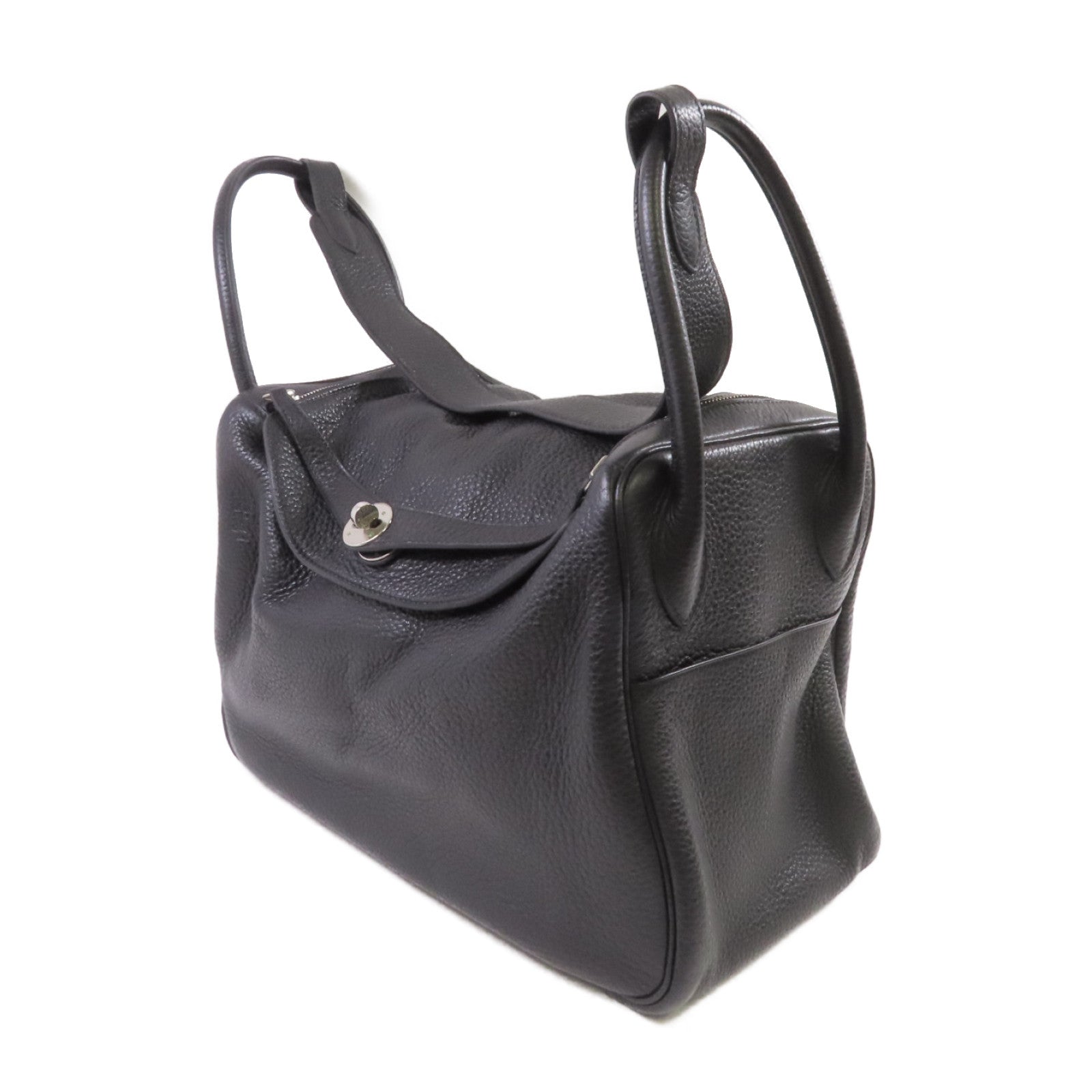 HERMES Clemence皮革Lindy 34 Shoulder Bag銀扣肩背袋黑色