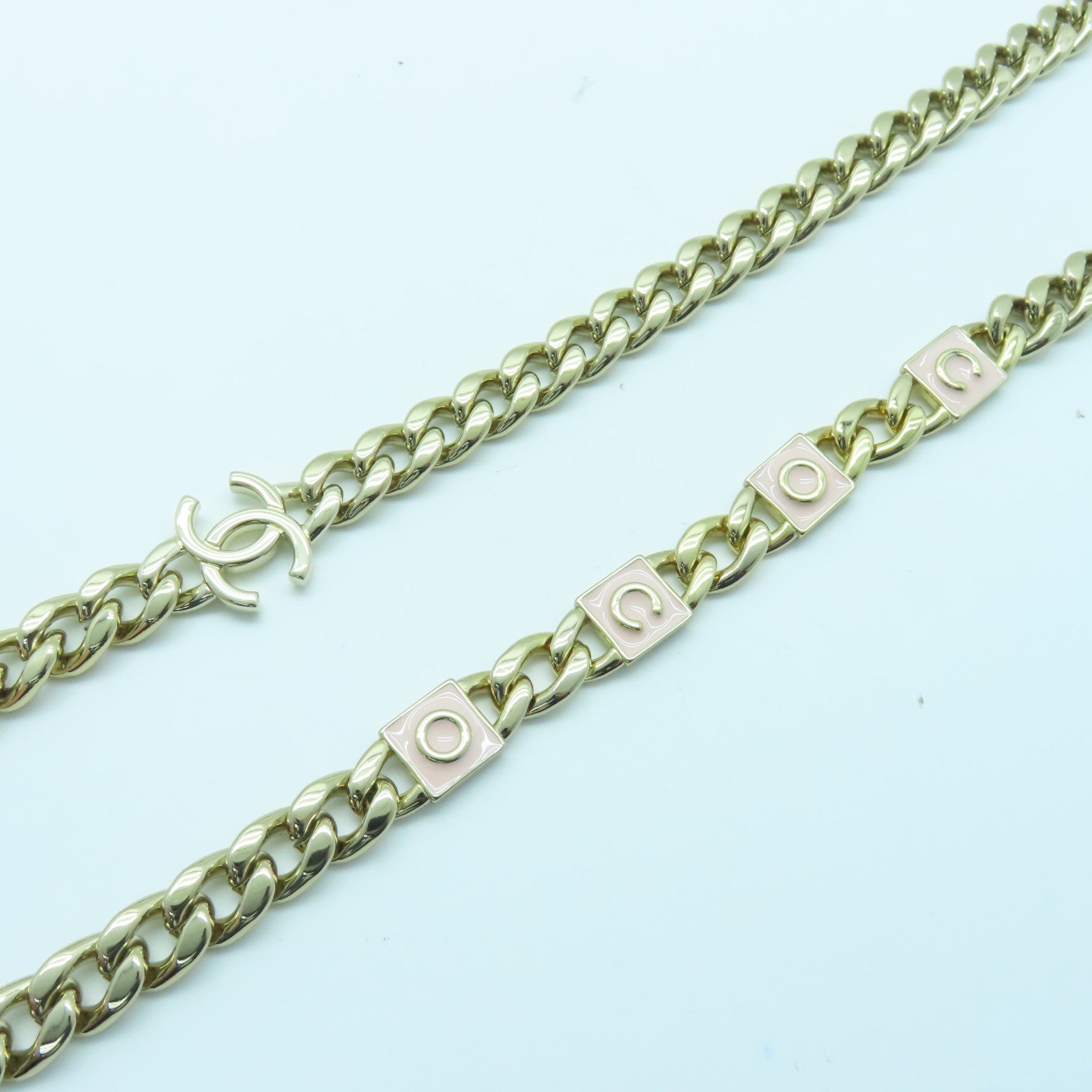 CHANEL 菱格羊皮皮革Chain Shoulder Bag金扣链带肩背袋粉红色