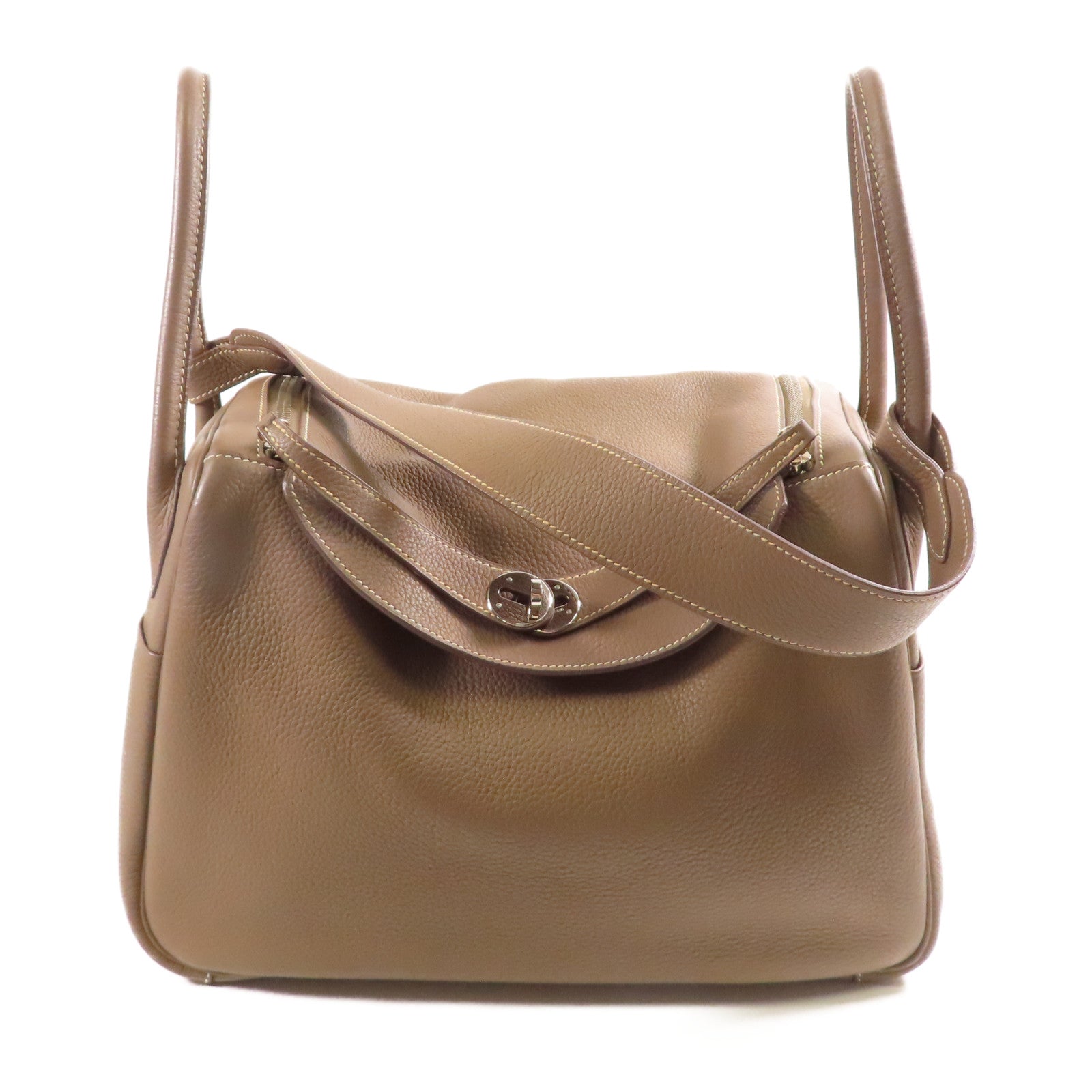 HERMES Togo皮革Lindy 34銀扣手挽肩背兩用袋18 Etoupe